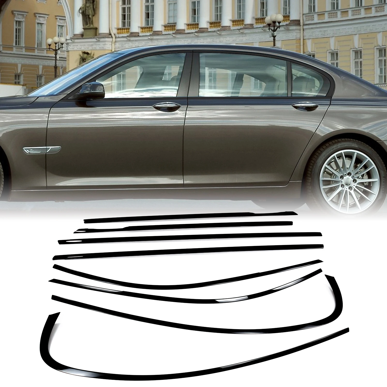 

Exterior Gloss Black Window Molding Trim Cover Strip Weatherstrip For BMW 7 Series F01 F02 740i 750i Sedan Long Axis 2009-2015