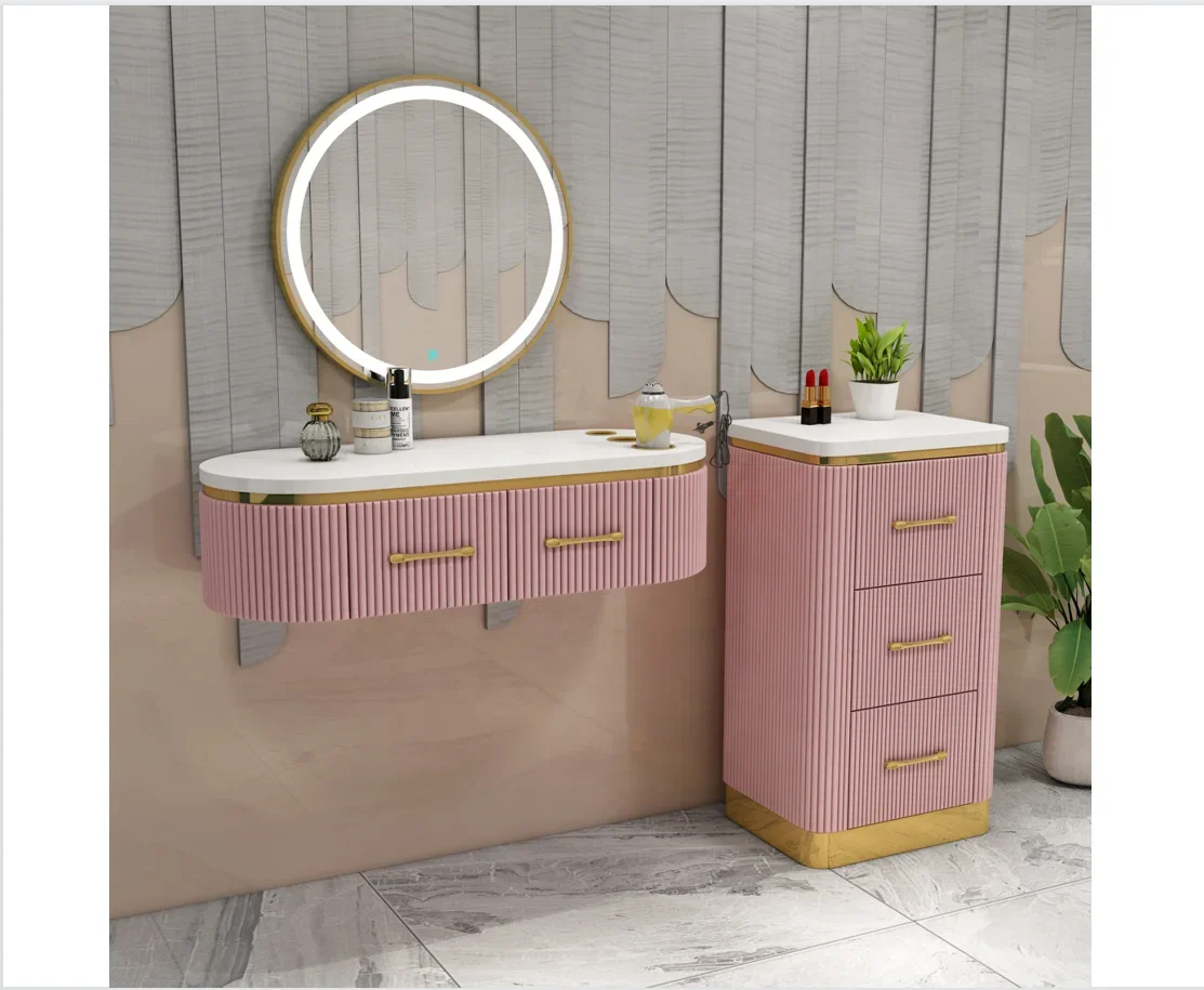 

Modern Luxury Mdf Salon Mirror Station Led Hairdressing Pink for Hair Salon