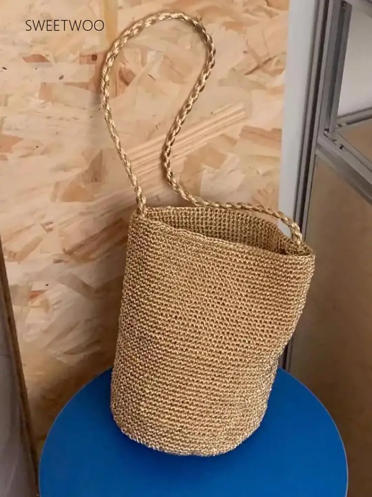 Boho-Style Handmade Knitted Oversized Tote Purse, Spacious Summer Beach-Ready Shoulder Bag with Thick Braided Handles