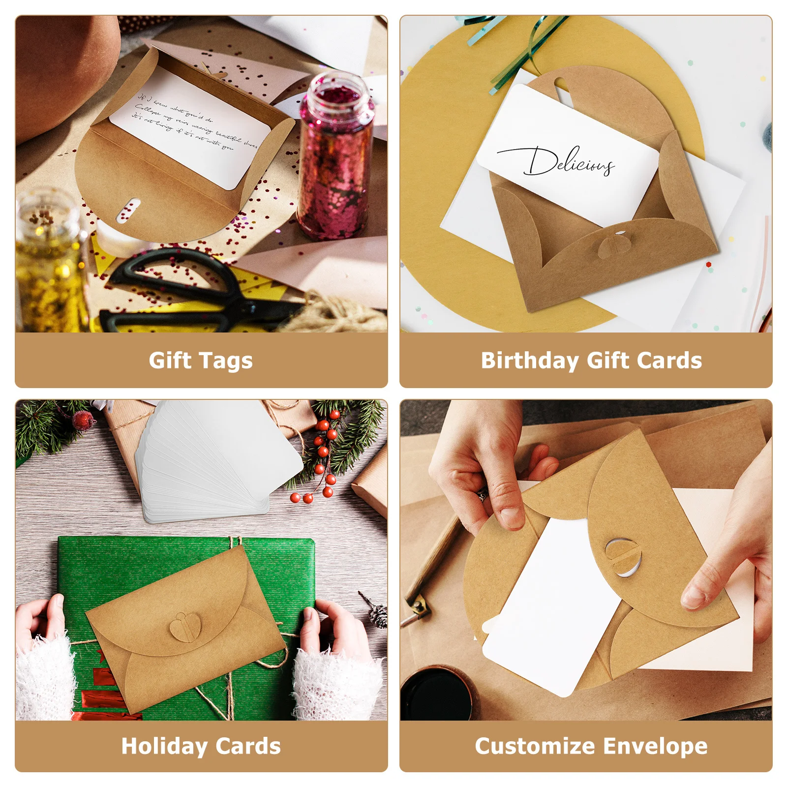 

1Set Plain Cards with Envelopes Brown Kraft Paper Pre-Cut Easy Fold Design for Handmade Thank You Notes Cards for Gift Sending