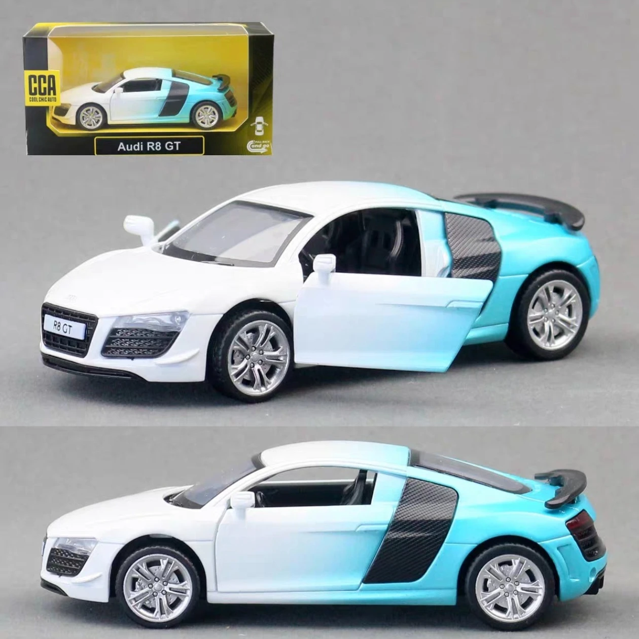 

1:36 Audi R8 GT, alloy body, opening doors, pull-back drive, collectible for display and play, holiday gift