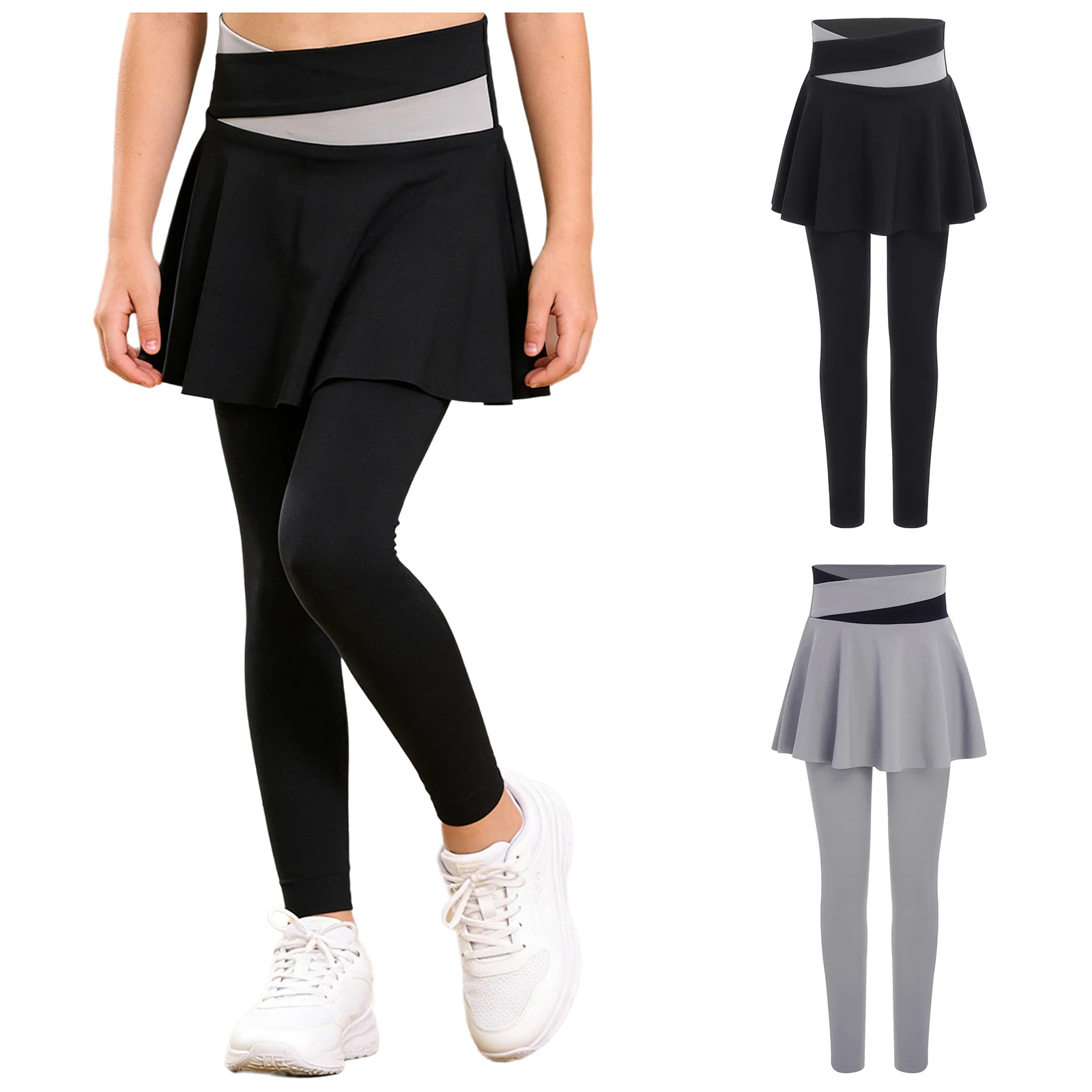 

Children Girls Quick-Dry Yoga Pantskirt High Waist Elastic Waistband Skirted Leggings Sports Tennis Golf Running Activewear