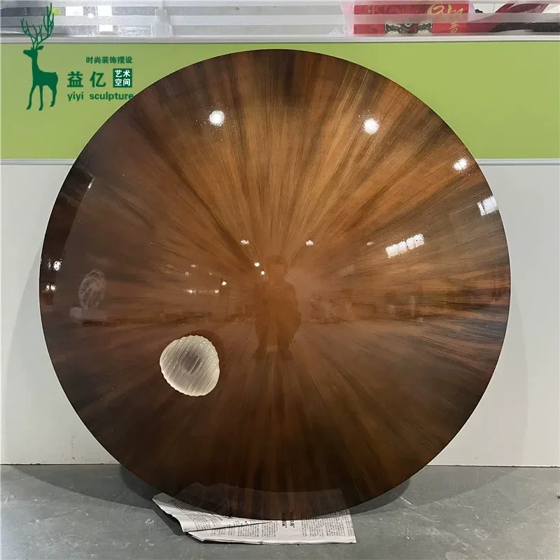 Modern Stainless Steel Round Luminous Wall Art Light Luxury Metal Pendant for Hotel Clubhouse Entrance Decor Customizable