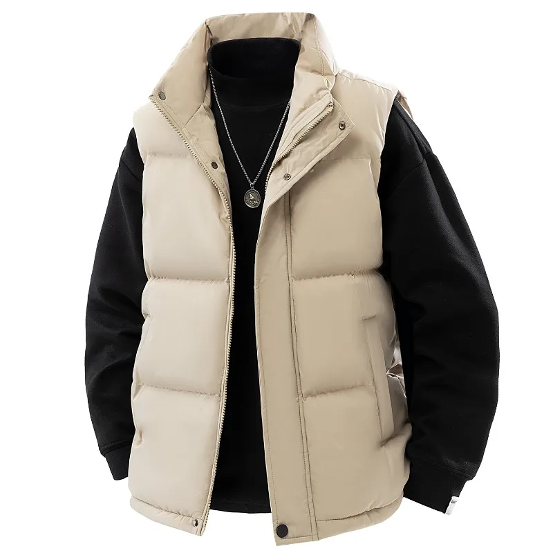 

Autumn and Winter Solid Color Zipper Pocket Cardigan Turtleneck Sleeveless Sports Coat Men's Vest Top