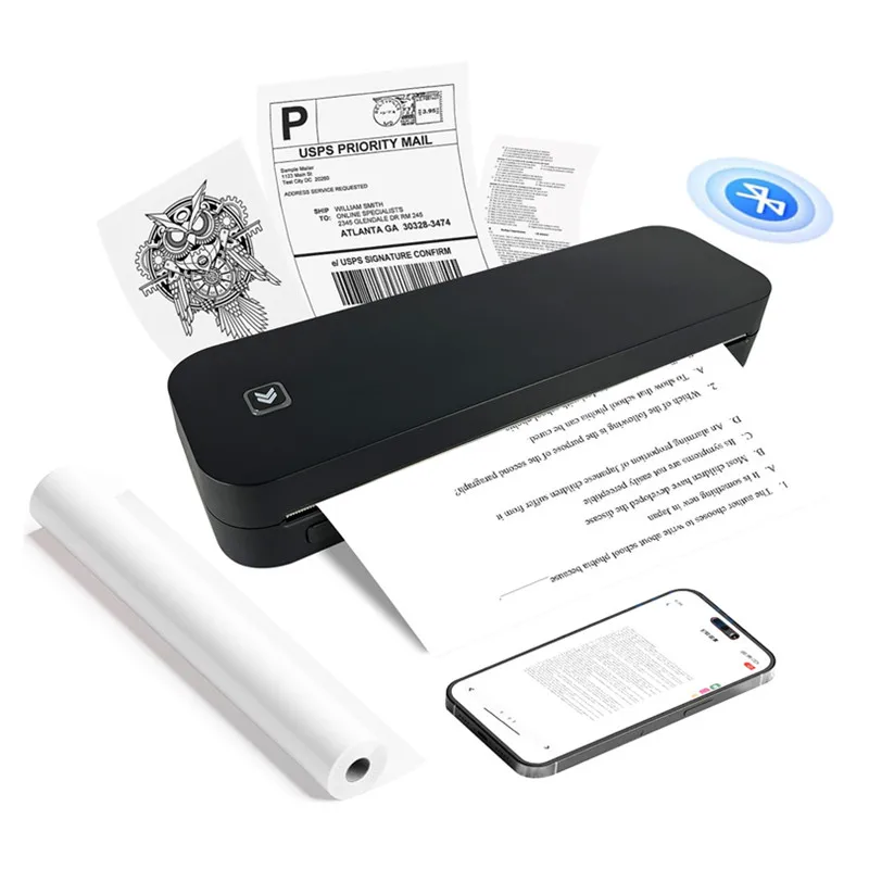 Portable Wireless Bluetooth A4 Thermal Printer Inkless Compatible with iPhone Android Laptop for Home Car Travel Office