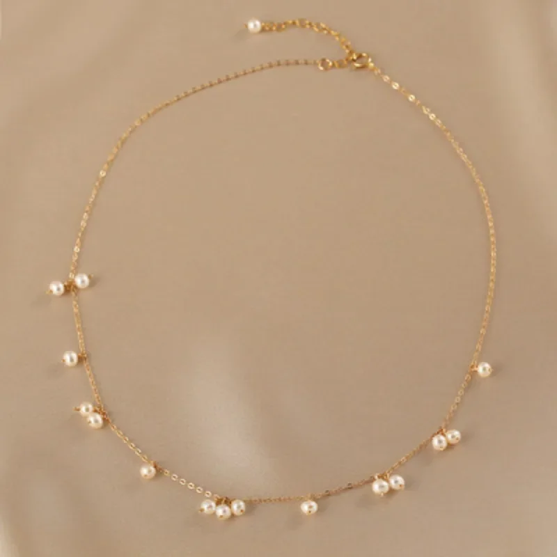 ALLNEWME INS Fashion Natural Freshwater Pearl Charm Necklaces for Women Wholesale  Real Gold Plated Copper Strand Chokers