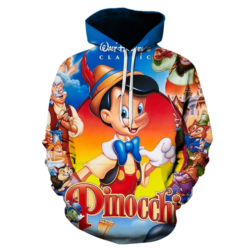 MINISO Boys Girls Hoodies Pinocchio Men's Hoodies 3D Printed Fashion Pullover Disney Men's Hoodies Oversized Men's Clothing