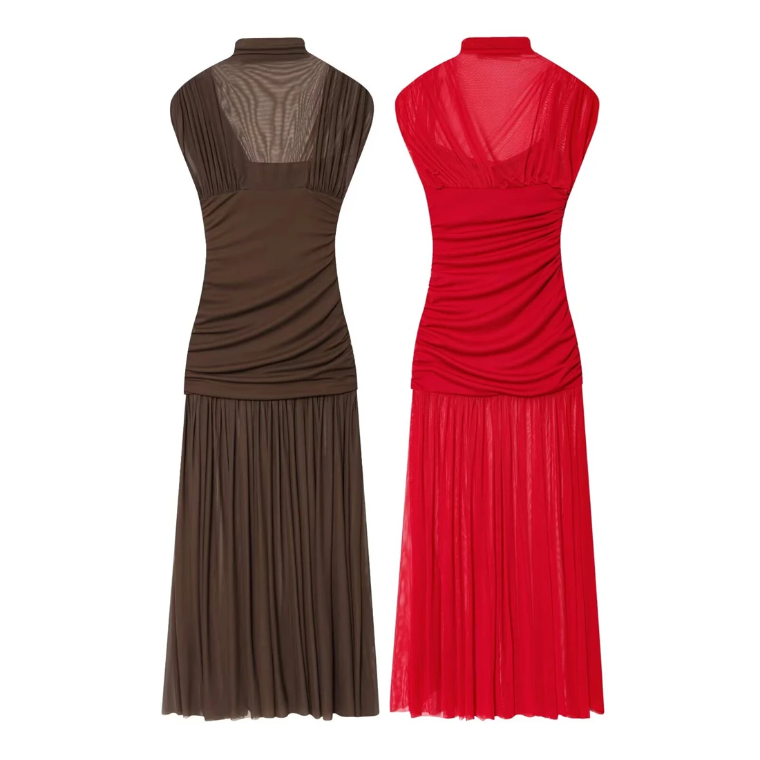 Damesjurk met zijden mesh-paneel Modieus Sexy Nieuwe collectie 2025, Trendy damesmodekleding