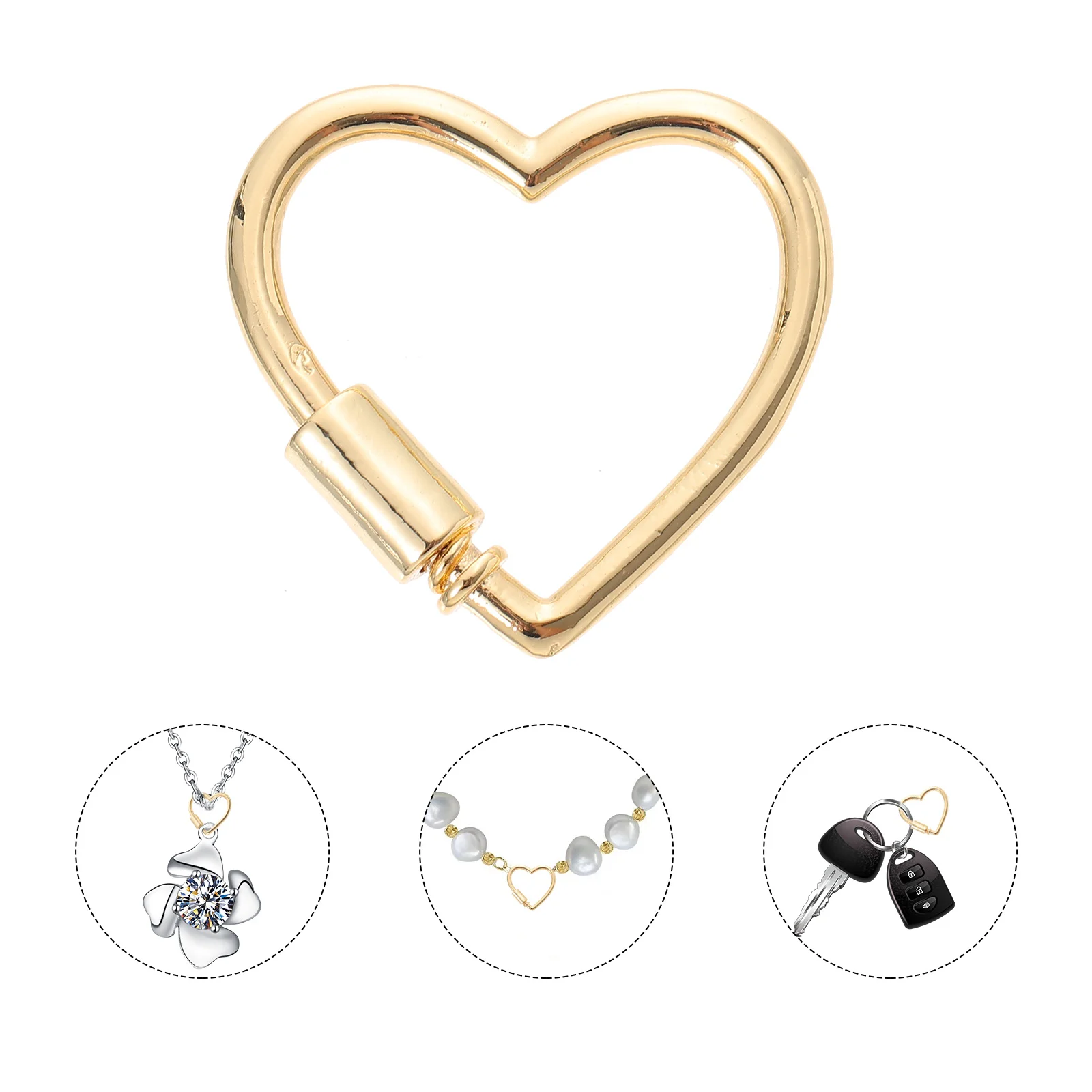 Charm Jewelry Link Buckle Women's Necklace Screw Carabiner Lock Copper Heart Shaped DIY Accessories