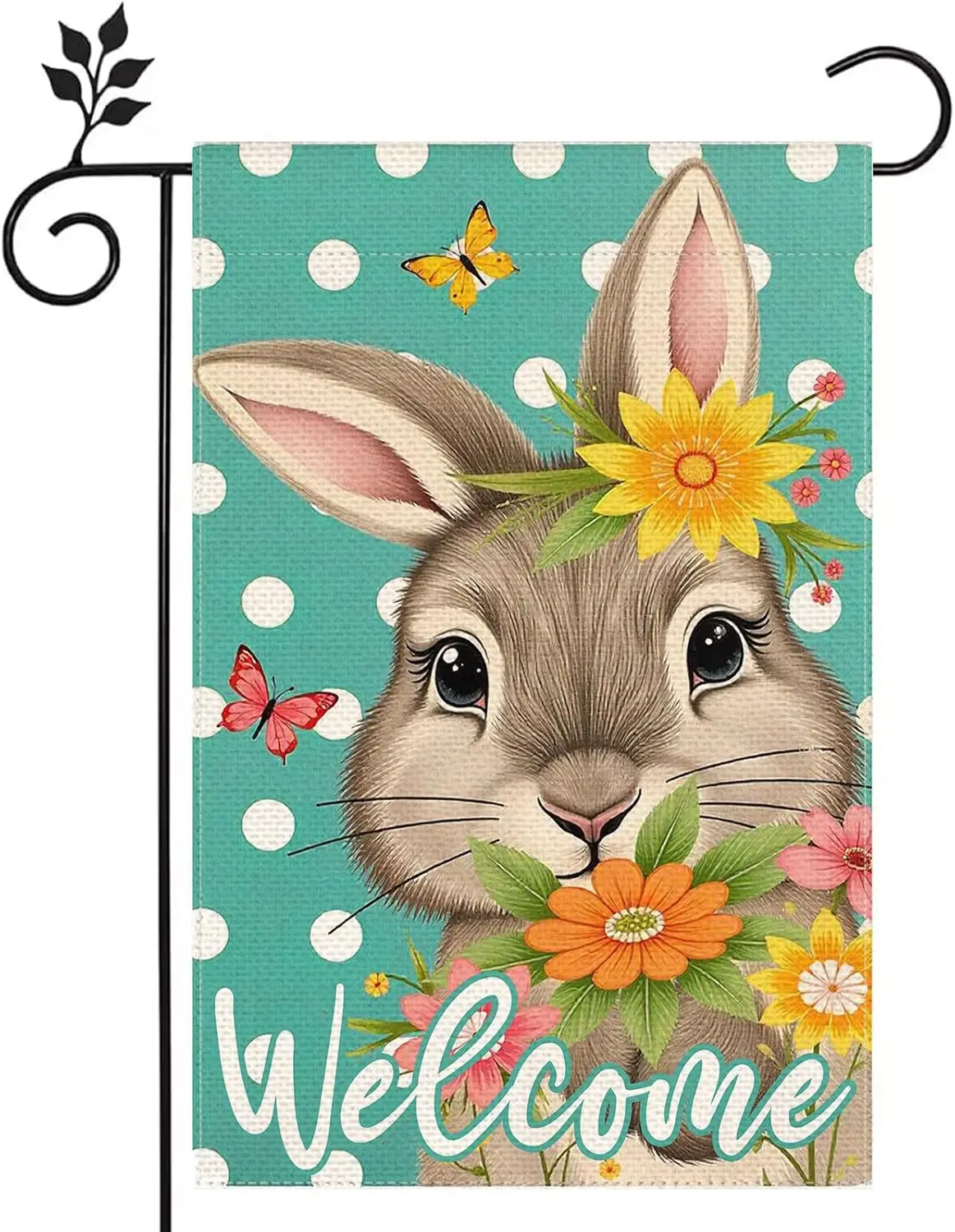 Happy Easter Rabbit Flowers 12x18 inch Double-side Burlap Garden Flag Home Outdoor Yard Holiday Spring Decoration Flag UUL EEZ
