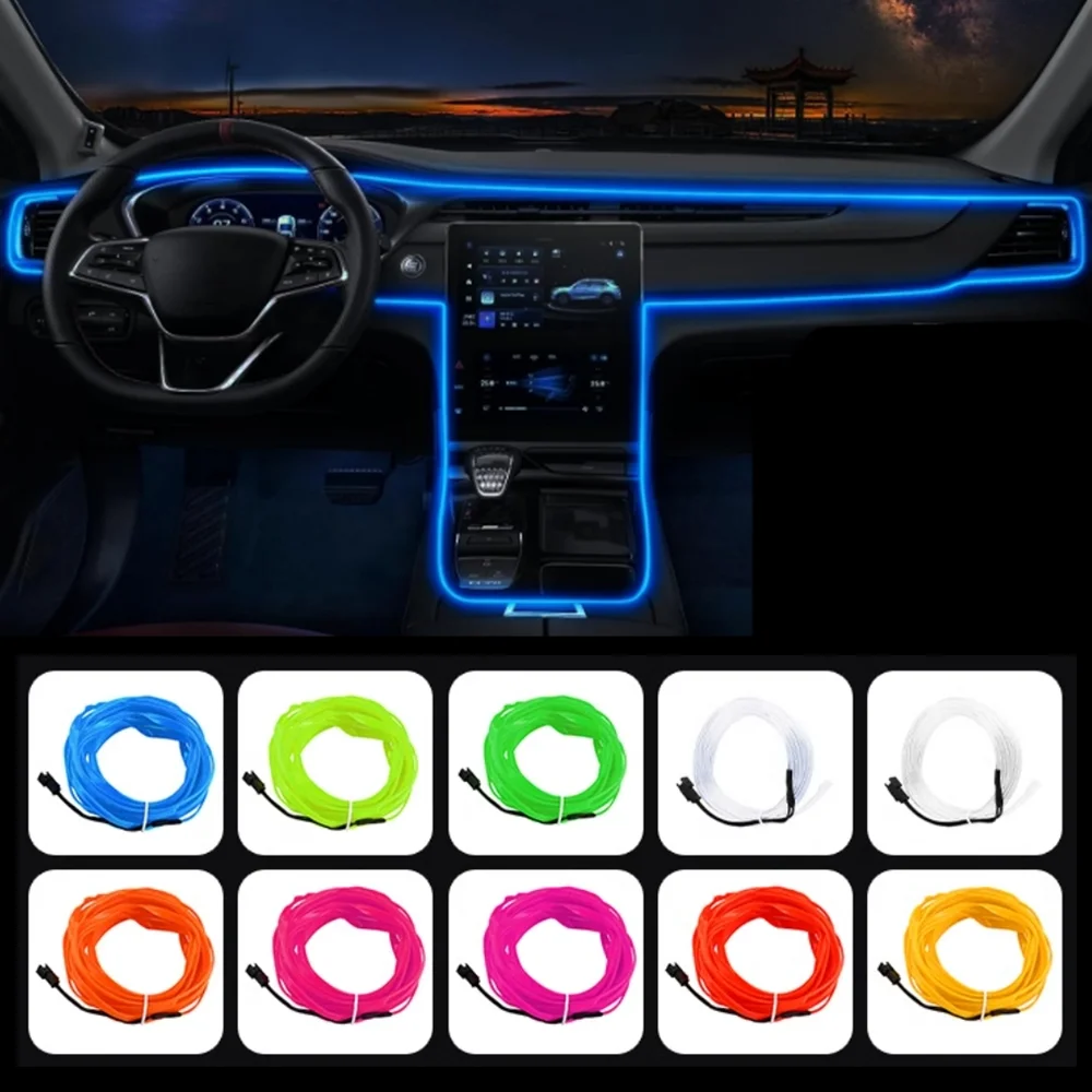 

1M/2M/3M/5M Car LED EL Wire Lights Neon Strip Ambient Lighting Inside Car Decorations Accessories