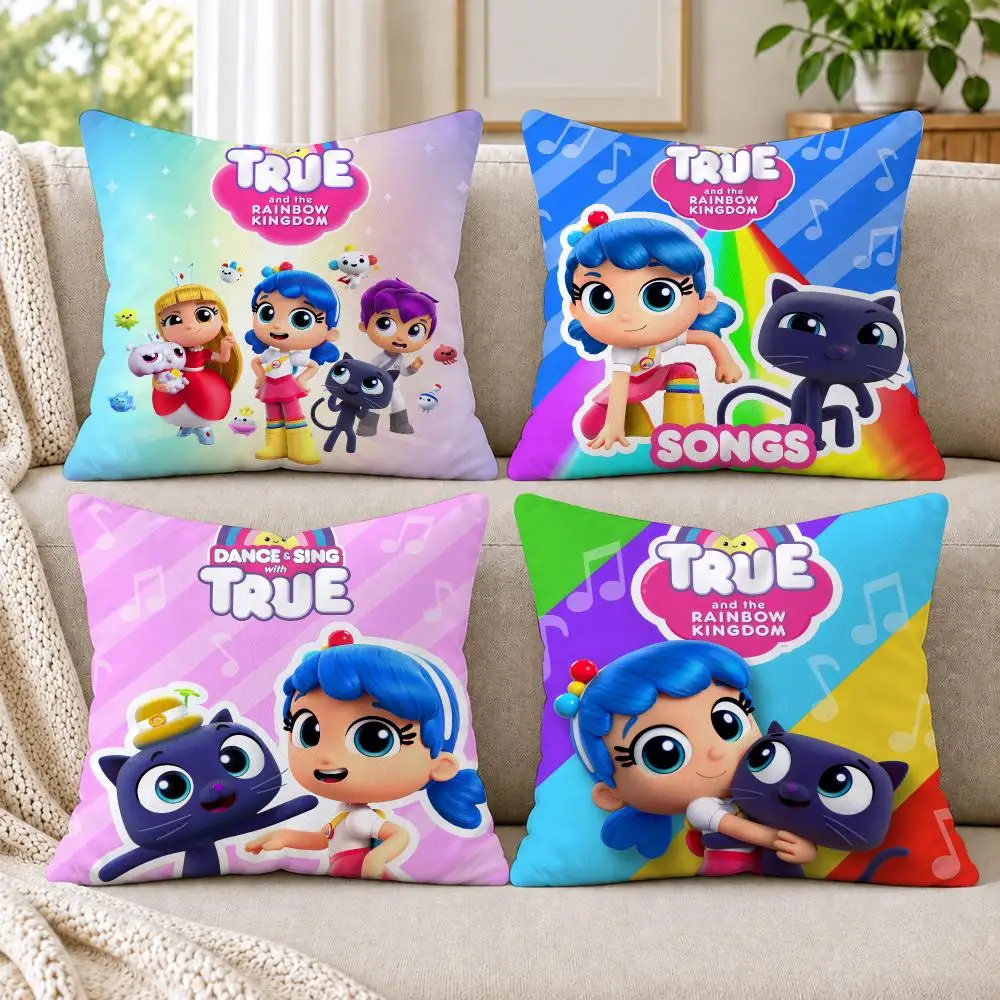 True R-Rainbow Kingdom Cushion Cover Short Plush Double-Sided Printing Sofa Bedroom Living Room Throw Pillow Cover Home Decor