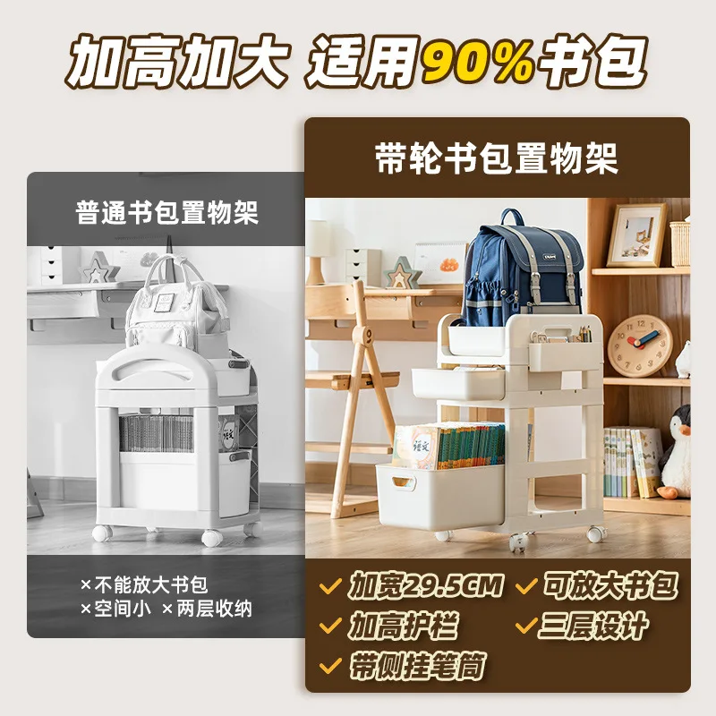 Imagem -04 - Movable Bookbag Storage Rack Office Desk Pequeno Gabinete Desktop Workstation Artefato Bolsa Cart Bookshelf