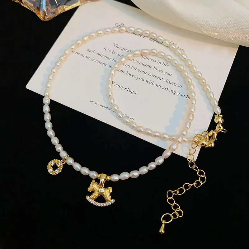 

New Arrival Natural Freshwater Pearl Lovely Horse Animal 14K Gold Filled Ladies Necklace Jewelry Women Party Gifts No Fade