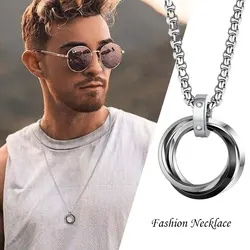 Casual Simple Interlocked 3 Circle Necklace for Men Women Chain Round Circle Pendant Stainless Steel Hippie Neck Collar Jewelry