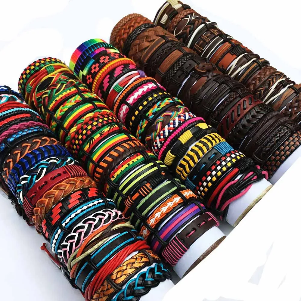 112pcs/lot Random Female Male Leather Bracelets Wrap Bangle Party Gift Or Mix Styles Braided Bracelets