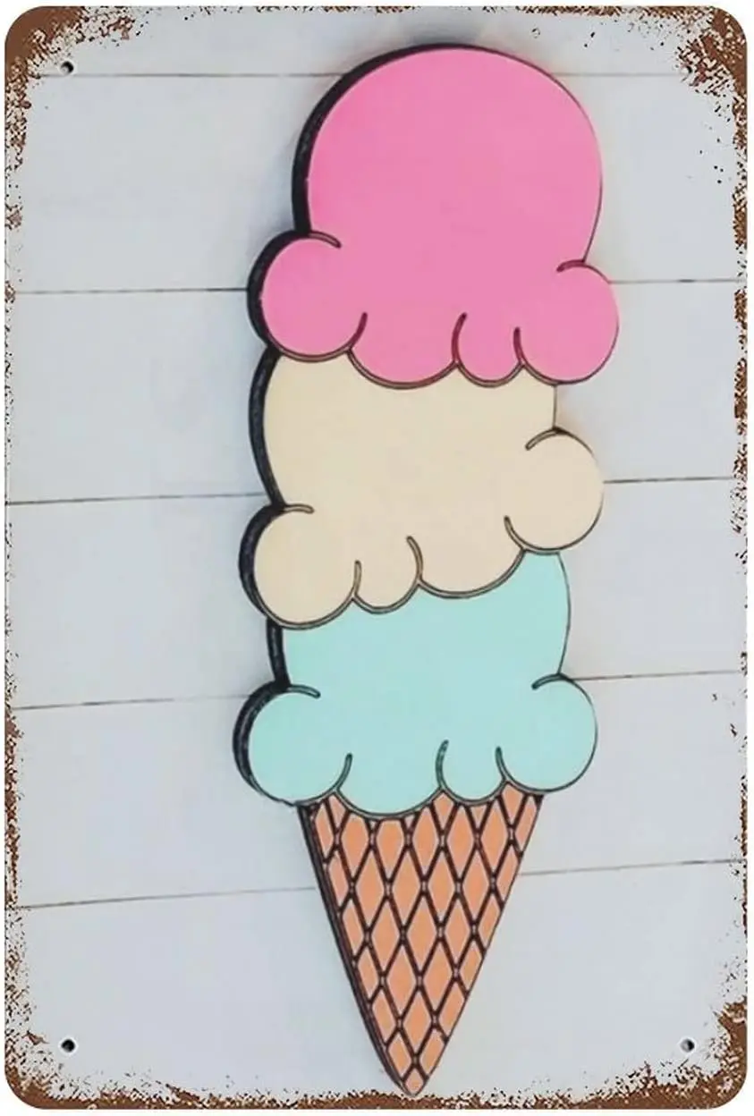 UOAIUDT Vintage Summer Ice Cream Cone Metal Plaque Poster Dessert Shop Decor Retro Metal Tin Sign Plaque Wall Decor Gift For Bat