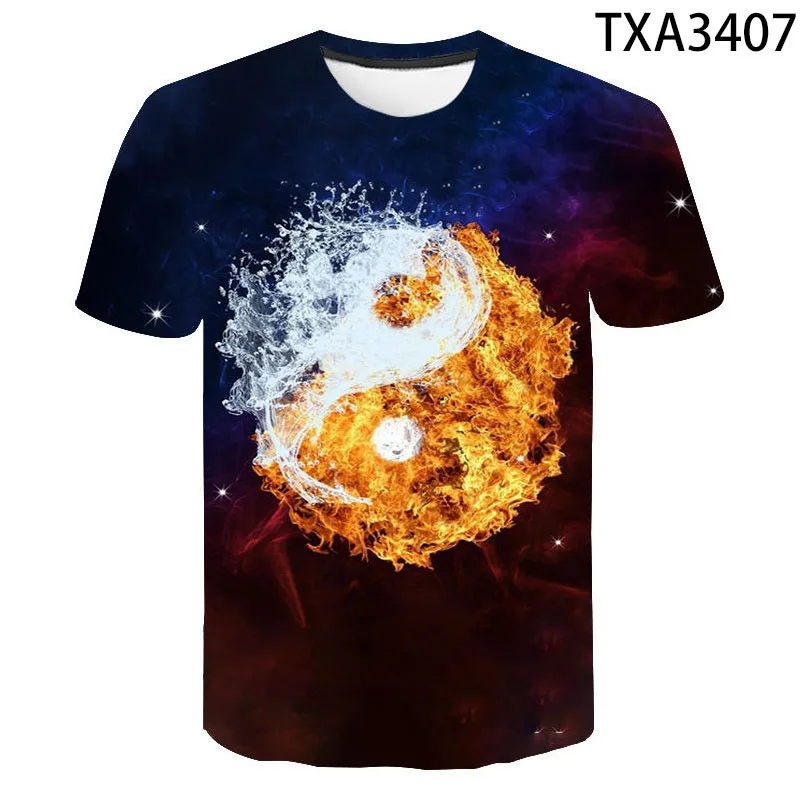 2020 New Cool Water Fire T Shirt 3D Printed Yin and Yang Gossip Men Women Children Summer T-Shirt Fashion Boy Girl Kids Tops Tee