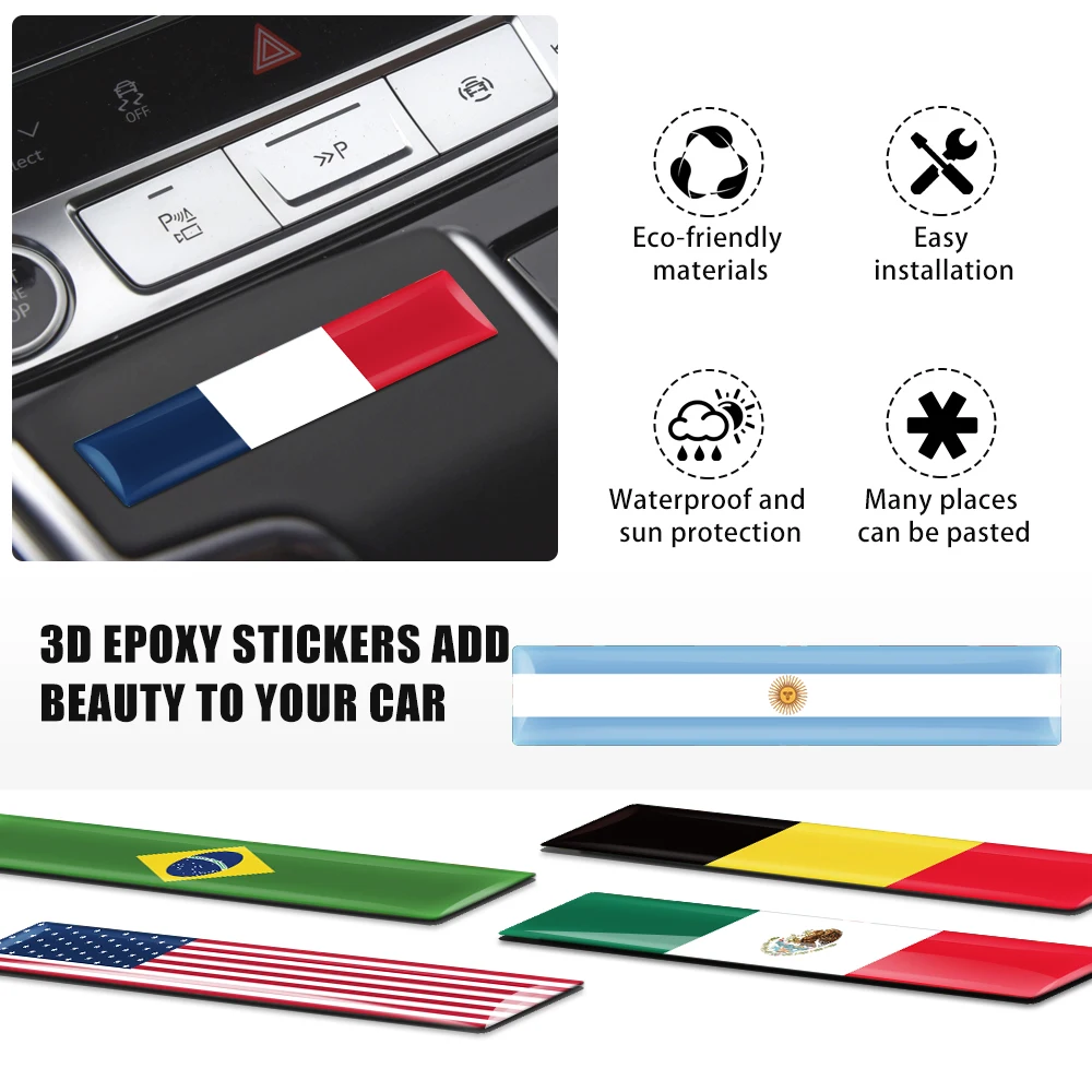 10PCS For UK Belgium Brazil Germany Russia Spain Japan France Saudi Arabia 3D Epoxy Car National Flag Badge Sticker Accessories