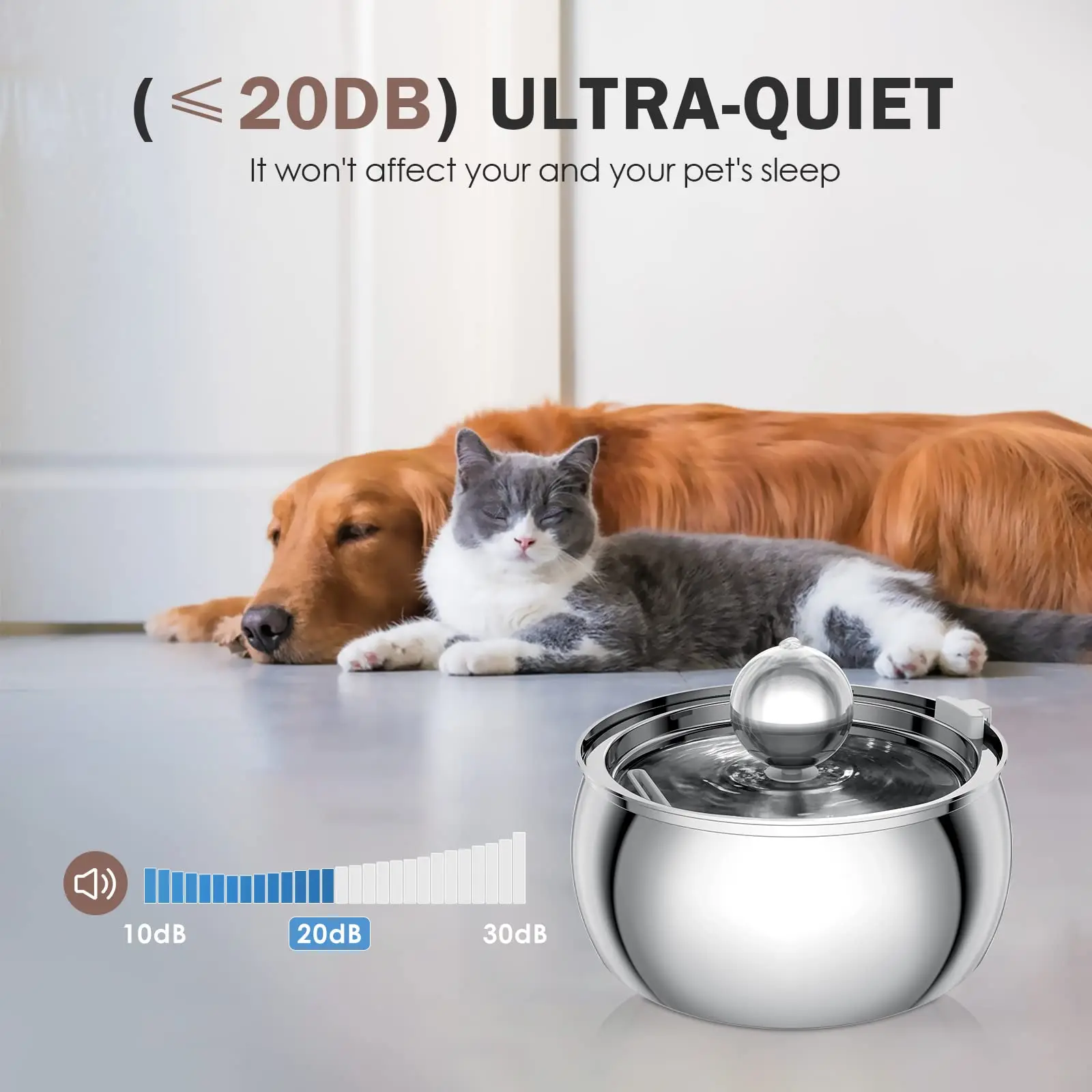 4L Stainless Steel Pet Cat and Dog Drinking Fountain Ultra-Silent Water Pump Suitable for Multiple Pet Drinking Bowls