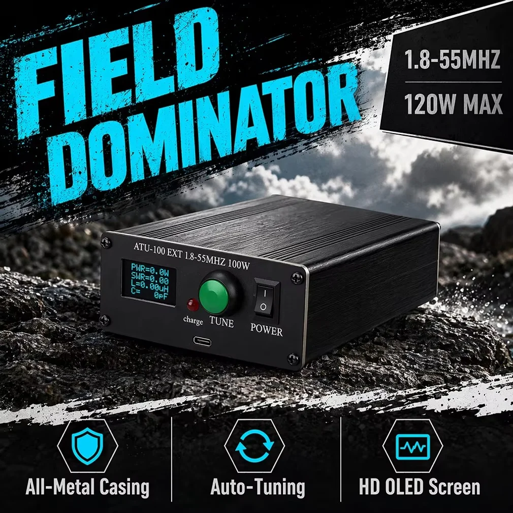ATU-100 Pro+ Automatic Antenna Tuner 150W 1.8MHz-55MHz OLED Display Atu100 Assembled with Metal Shell Recharbable Battery