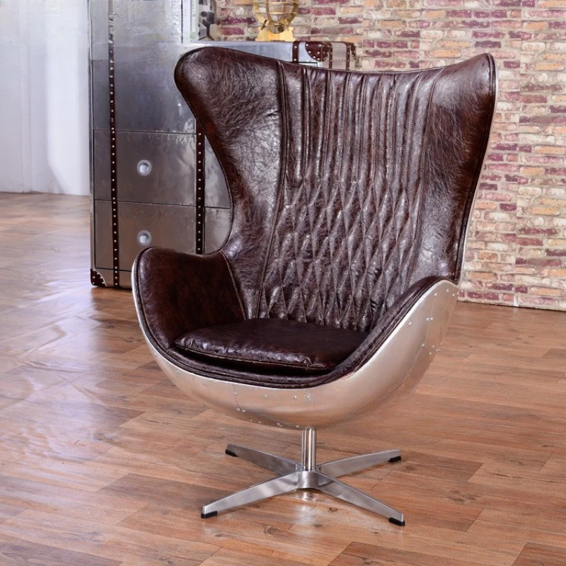 

Industrial style office chair handmade personalized aluminum leather rivet sofa fiberglass egg shell leather chair