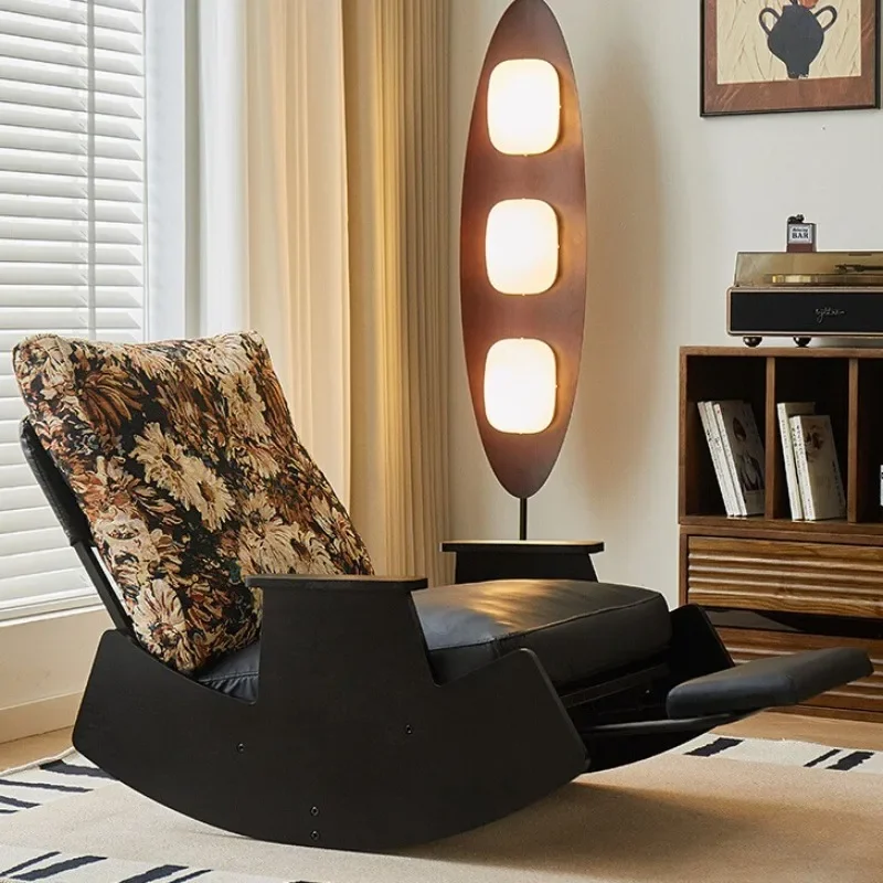 Solid wood rocking chair home retro leisure recliner balcony single lazy sofa reclining sofa living room rocking chair