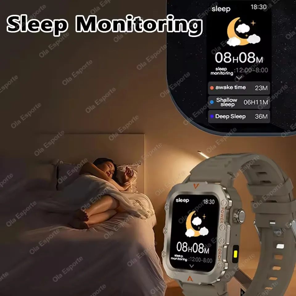 New for Outdoor Smartwatch Military Smart Watch Men with Led Lighting Bluetooth Call Fitness Heart Rate Watches