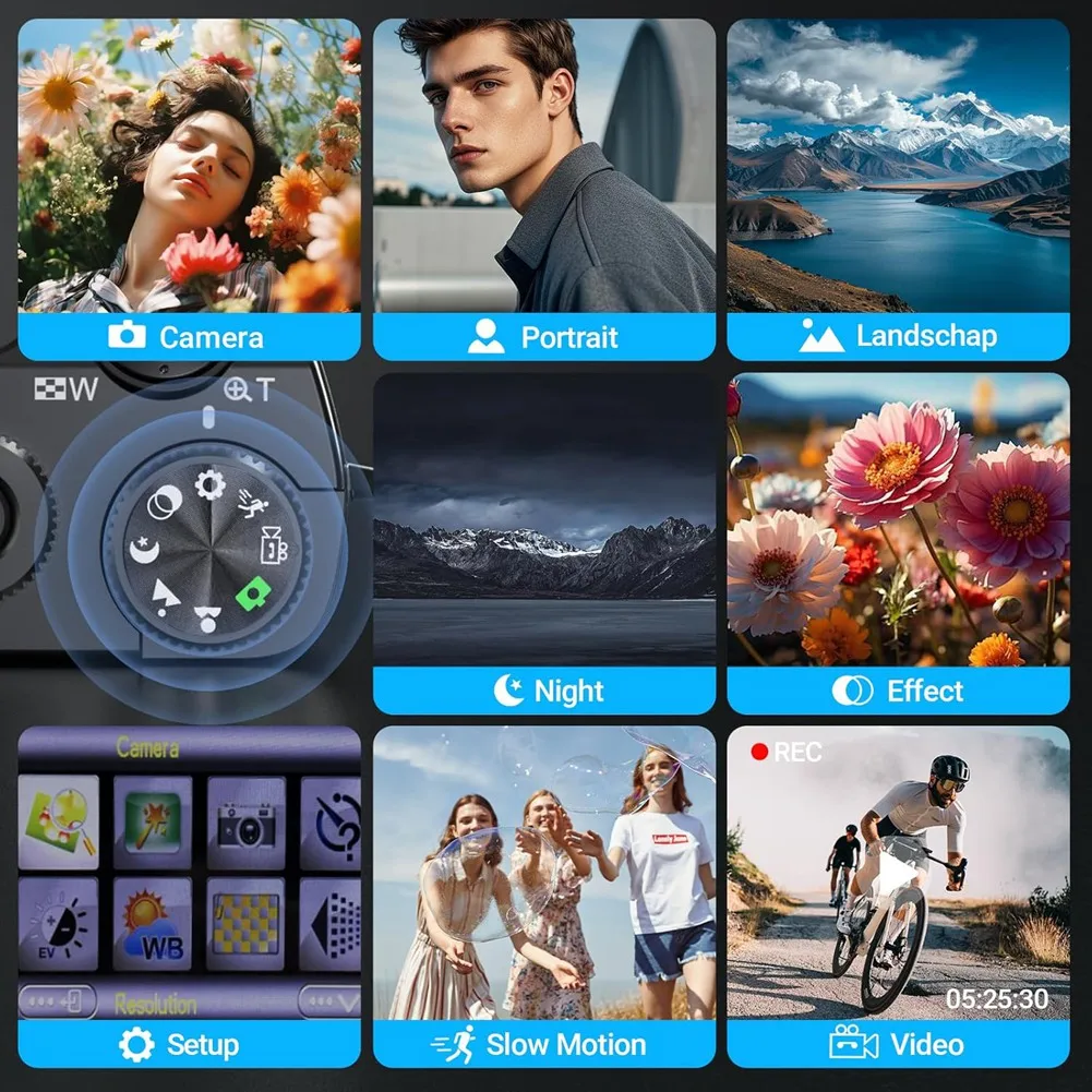 

AS95-Dual Lens 3" IPS Digital Camera 4K 64MP Autofocus Video Recording For Photography And Vlog Selfie Anti-Shake, 16X Zoom