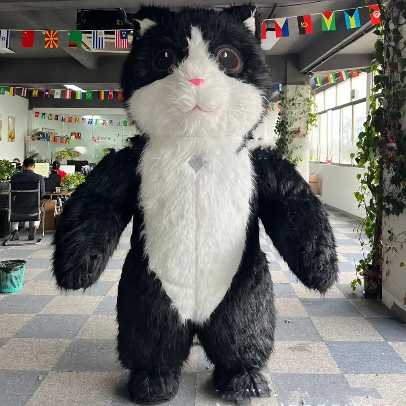 2.6m Black White Plush Cat Inflatable Garment Adult Walking Costume Christmas Halloween Carnival Activity Animal Characters Cos