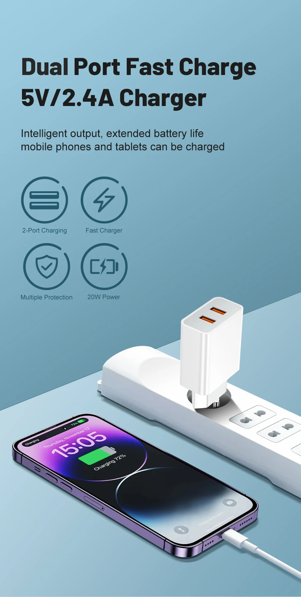2 Ports Dual USB Charger Fast Charging Mobile Phone Charger Adapter QC3.0 For Samsung Xiaomi Huawei EU/US/UK Plug Wall Adapter