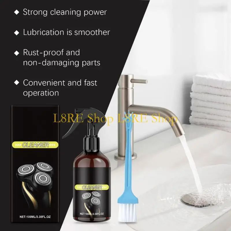 L8RE Electric Shaver Cleaning Solution Lubricating Rust Prevention with Brush