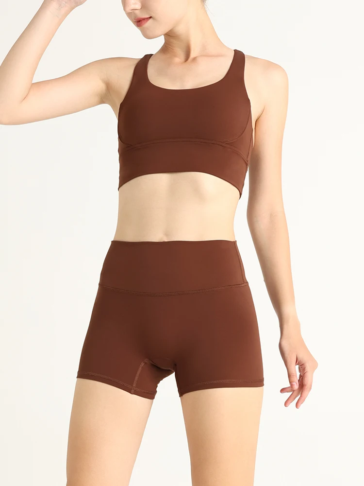 2-delige yogakleding Fitnessshorts Pak Schokbestendig Cross Back BH Top Hoge taille Butt Lift Shorts Fietsen Hardloopset 🎽 🩳