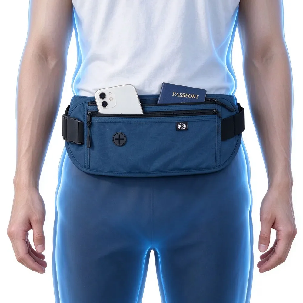 Slim Travel Money Belt for Men Women, RFID Shield Waist Pouch, Multi Partition Interior, Portable Hidden Fanny Pack Outdoor Walk
