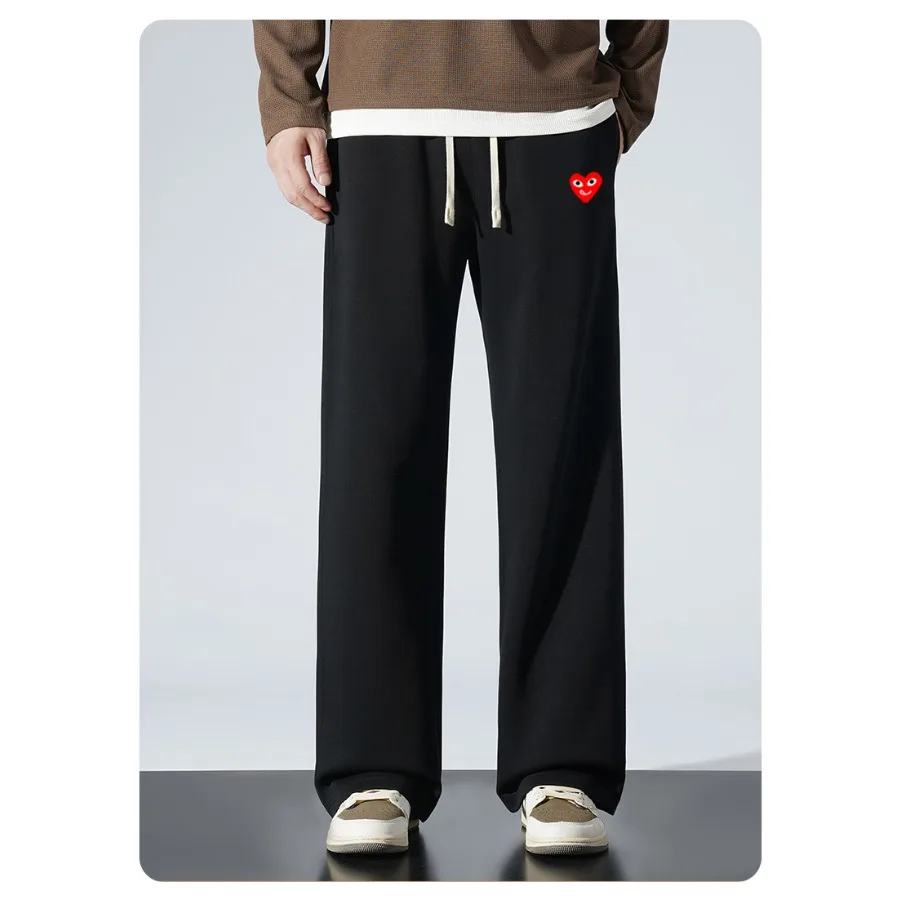 

Men's straight tube loose autumn and winter sports pants casual simple niche design heart printed versatile pure cotton pants
