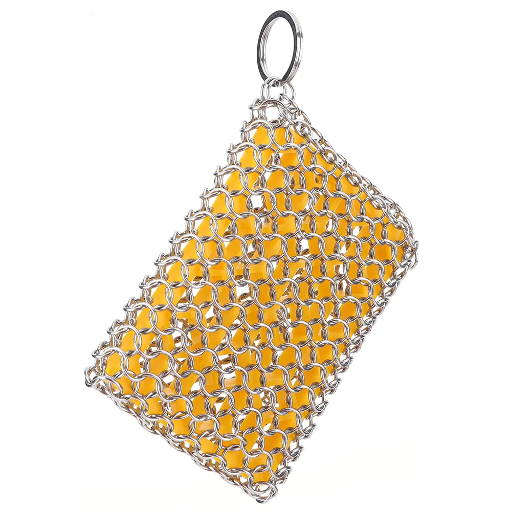 

Cast Iron Cleaner with Hanging Ring Cast Iron Scrubber Stainless Steel Metal Cleaning Brush for Cast Iron Pre-Seasoned Pans