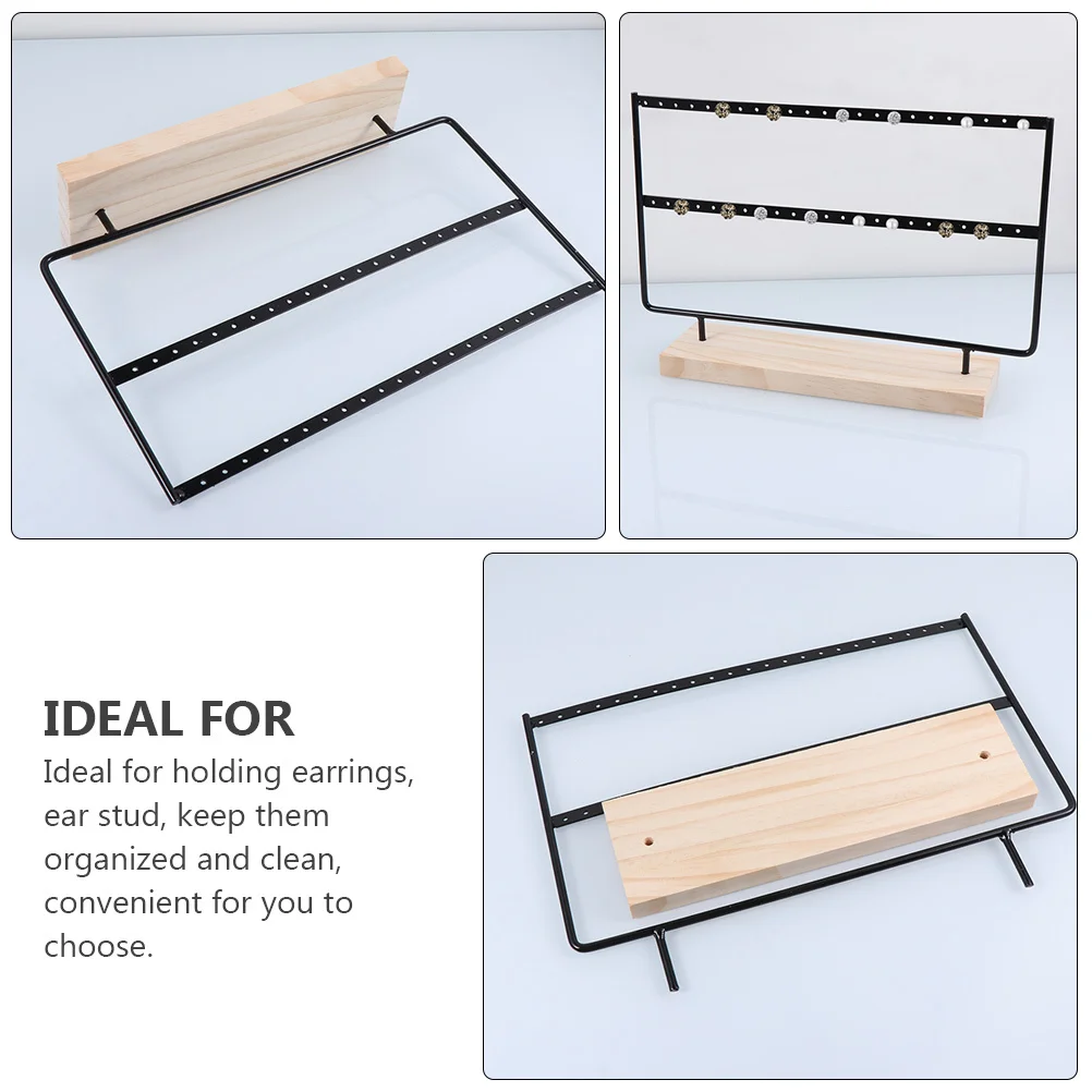 

2Pcs Earring Display Rack Iron Wood Base Jewelry Organizer Holder Dual Layer Storage Stand for Home Shop Earring Organizers