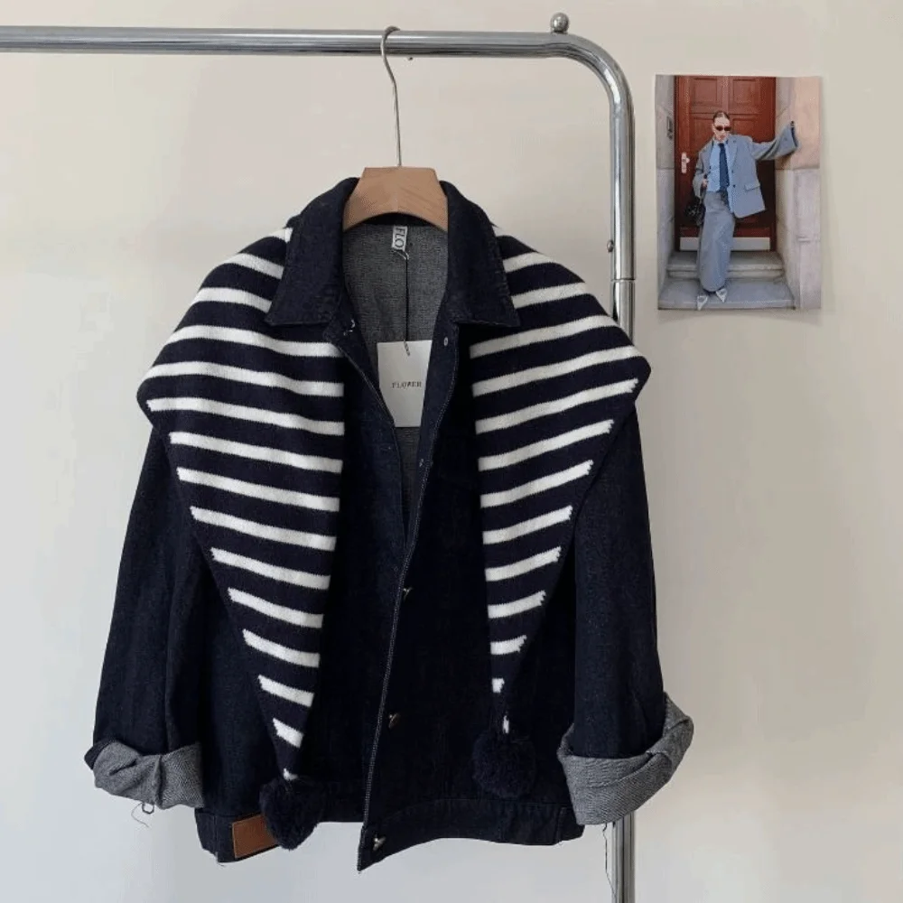 

Elegant Plaid Triangular Knitted Shawl Thicken Warm Wool Scarf Long Korean Style Winter Cashmere Scarves Girl