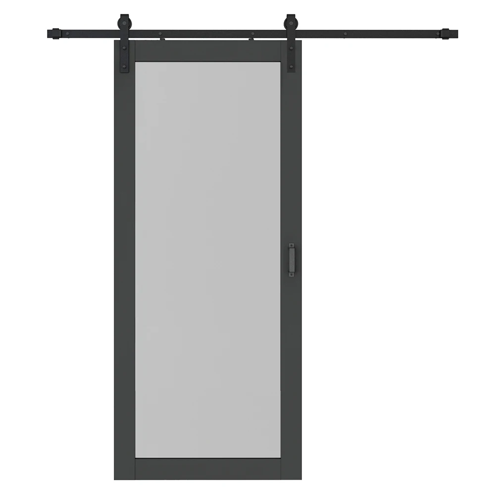 

36 in. x 84 in. Full Lite Frosted Glass Black Finished Composite Sliding Barn Door with Hardware Kit and Door Handle