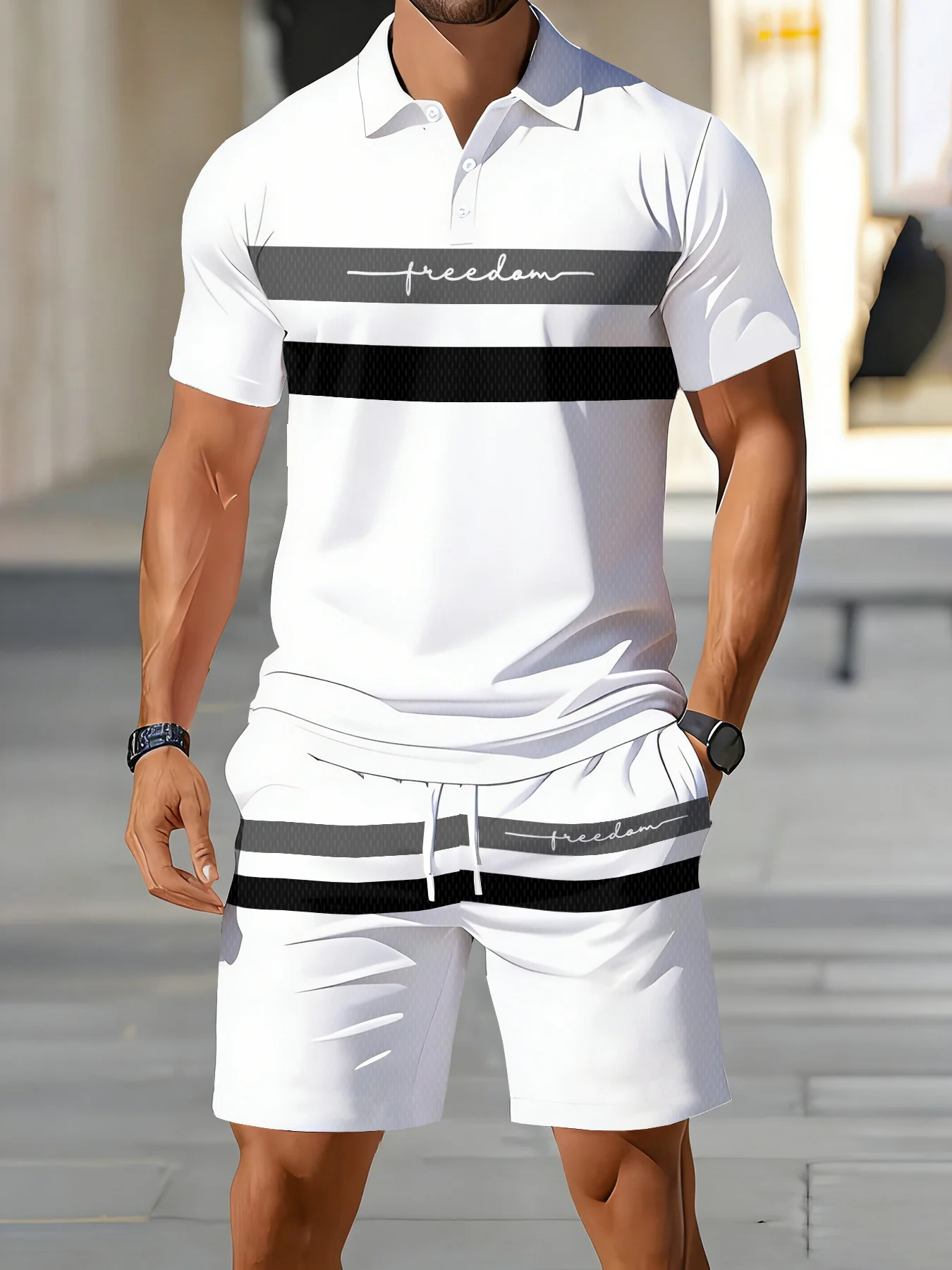

2026 Summer Men's Polo Shirt Set - 3D Printed Design Breathable Lightweight Comfortable Fashionable Outdoor Men's Clothing