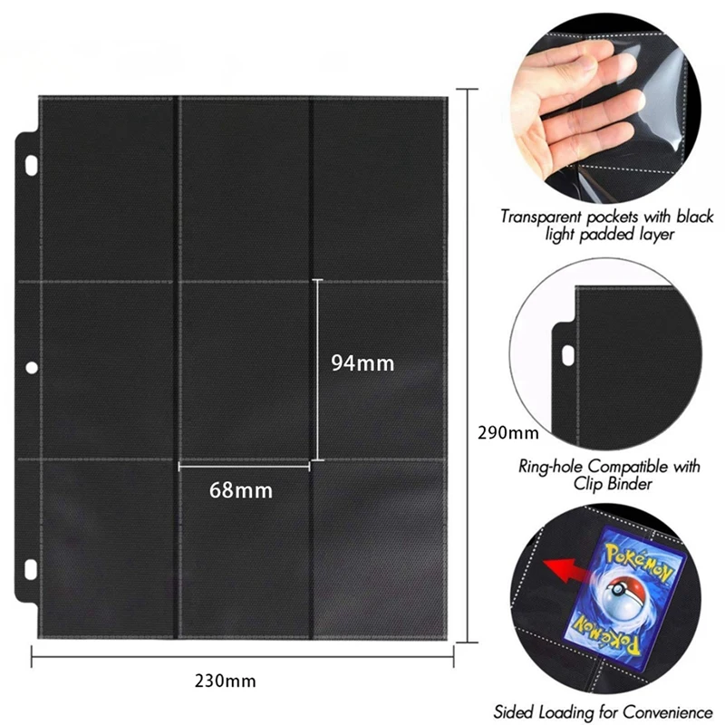 3X 900 Pockets Trading Card Sleeves Binder, Baseball Card Binder Sleeves Fit For 3 Ring Binder Card Holder Protector