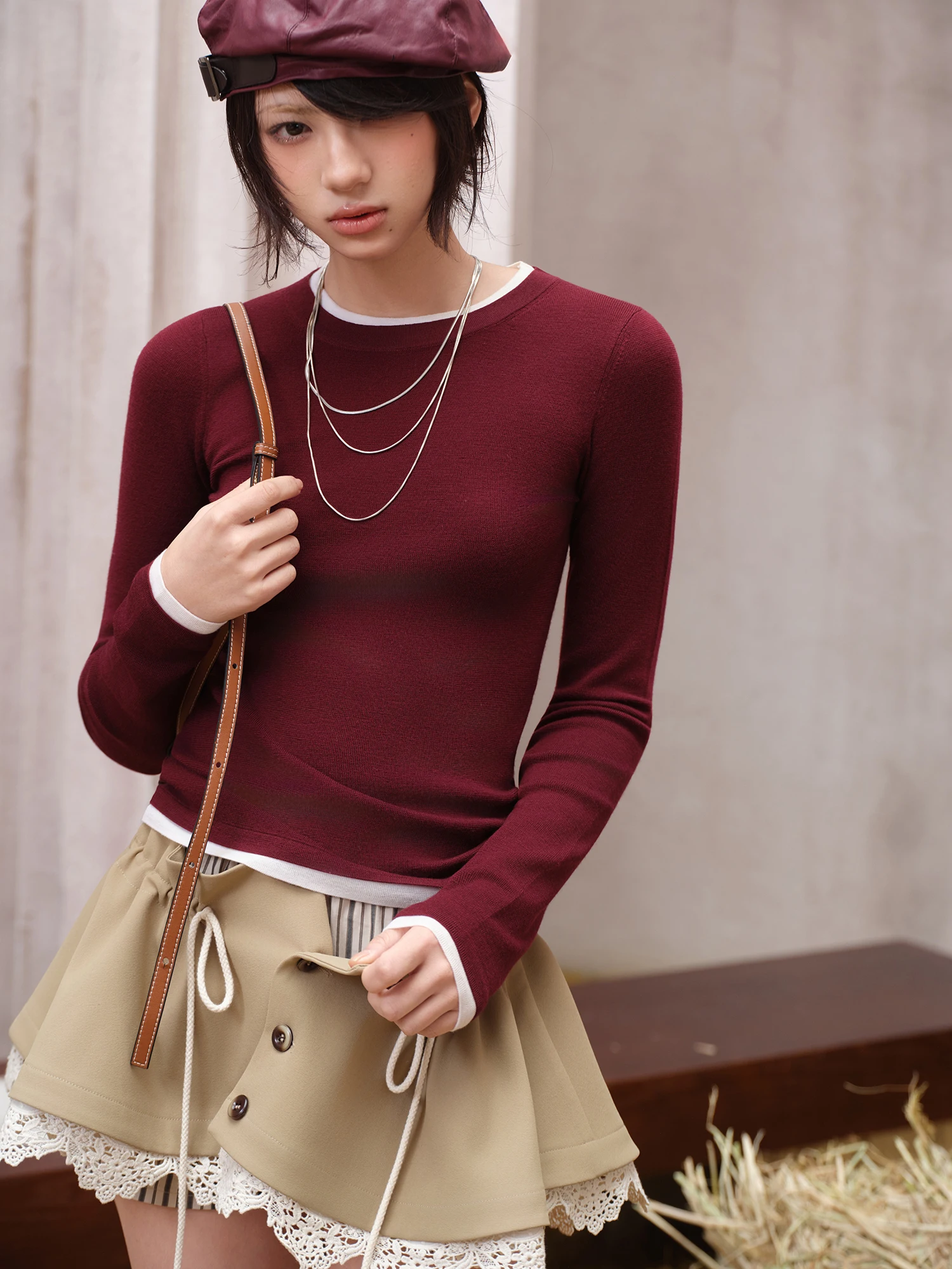 

MXU Classic Versatile Merino Wool 8 Needle Yangzhou Tead Slim Fit Color Blo Long Sve round Ne Base irt Women