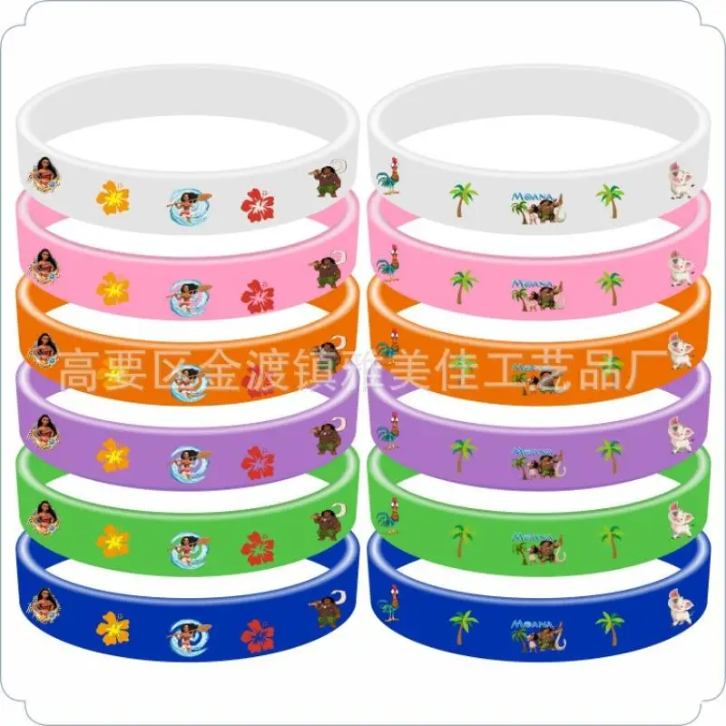 12pcs disney Moana movie bracelet silicone wristband encanto princess Print Jewelry Party Kids toy Gift