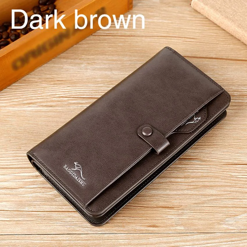 Retro Men's PU Leather Wallets Zipper Wallet Handbag Long Wallet Multifunctional Bank/ID Card Holder Wallet