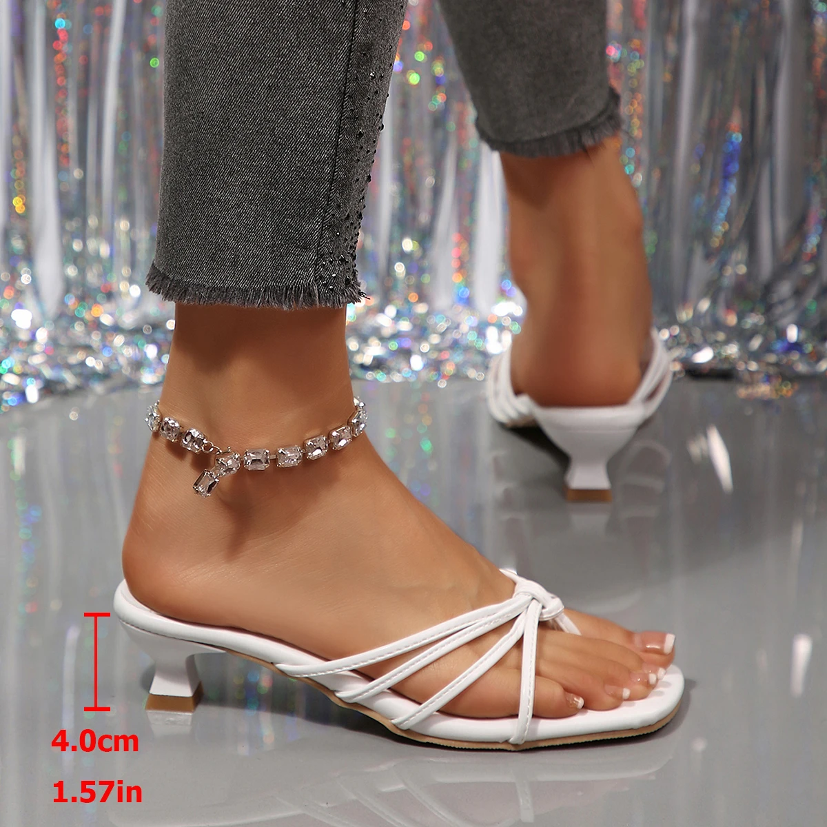 Summer Sexy Women Mid Heels thin strap combination Flip Flops Women Fashion Square Clip Toe Slippers Ladies Casual Beach Shoes