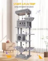 Hzuaneri Cat Tree, 210 cm Large Cat Tower for Indoor Cats, Multi-Level Cat House with Condo, 8 Scratching Posts, 4 Pom Poms