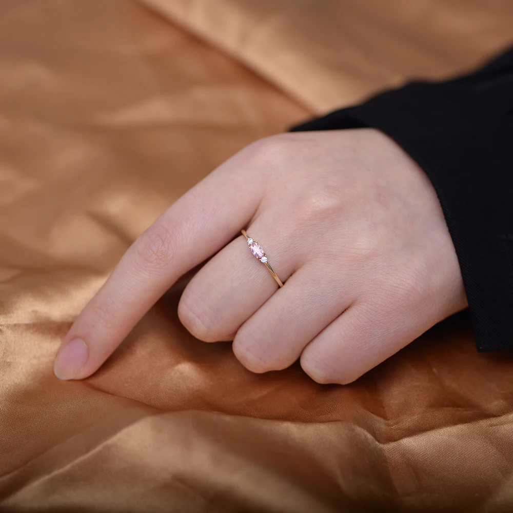 Delicate Oval Pink Crystal Zirconia Ring 925 Sterling Silver Party Wedding 18k Gold Plated Ladies Girl