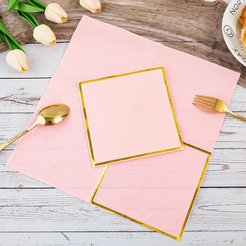 20Pcs Gold Plated Solid Color Table Dinner Tissue Napkin Paper Theme Party Restaurant Decoration
