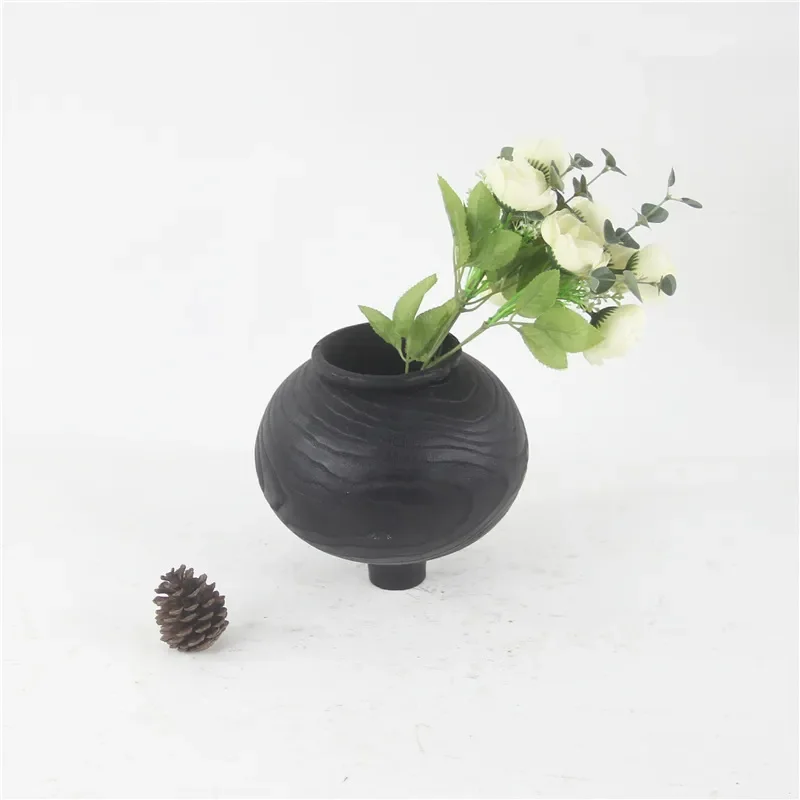 Handmade Carbonized Chestnut Black Vase New Chinese Style Wabi Sabi Home Villa Art Decoration Ornament