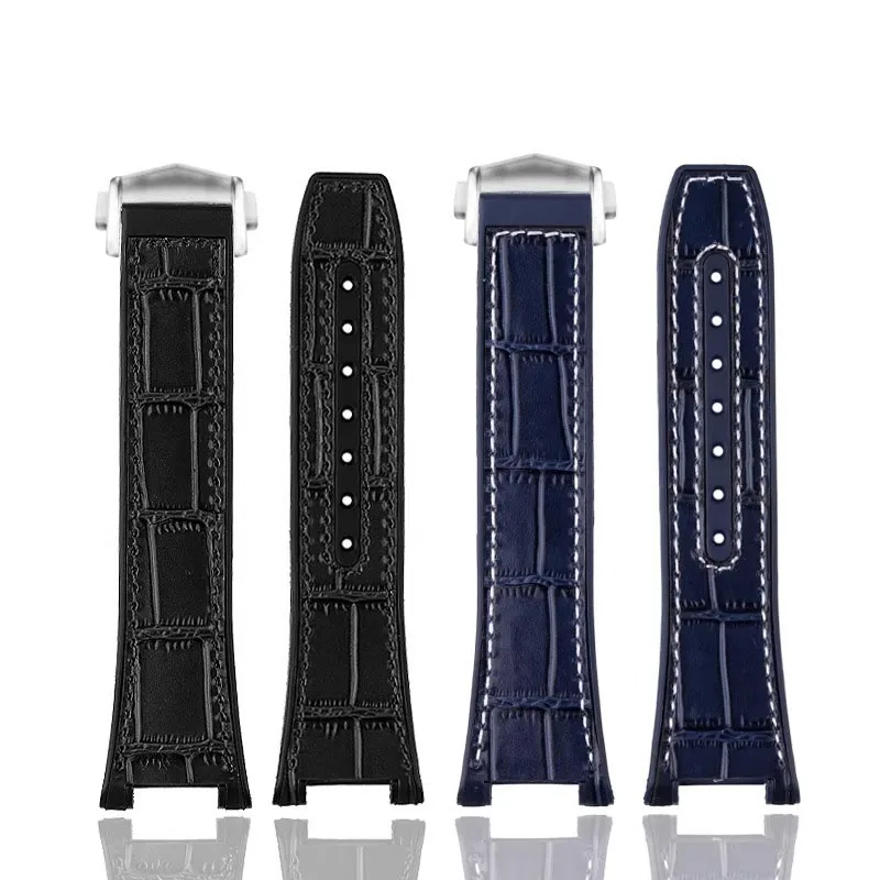 For Omega Constellation Series Leather Strap Men Manhattan Observatory 131.33 Rubber Bottom Watch Strap Black Blue Brown 25x14mm